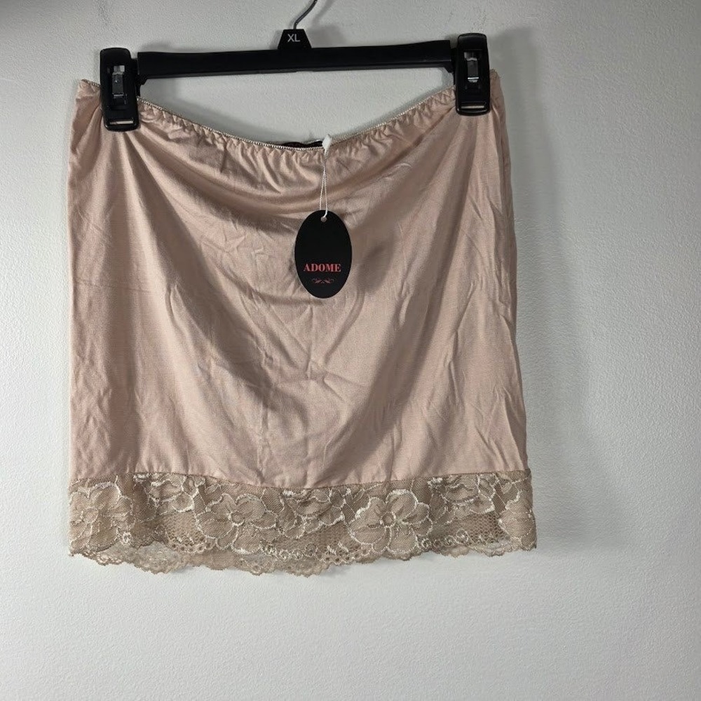 ADOME Women's‎ Lace Trim Slip Skirt Extender Beige XL Full Slip Skirt